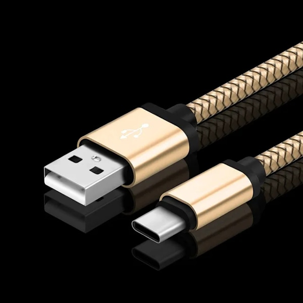 2m 3m USB Typ C Kabel snabbladdning Batteriladdare Sladd för Samsung Galaxy A51 A71 A5 A70 A81 M31 A12 S21 S10 S10E S9 A50 Gold 1m