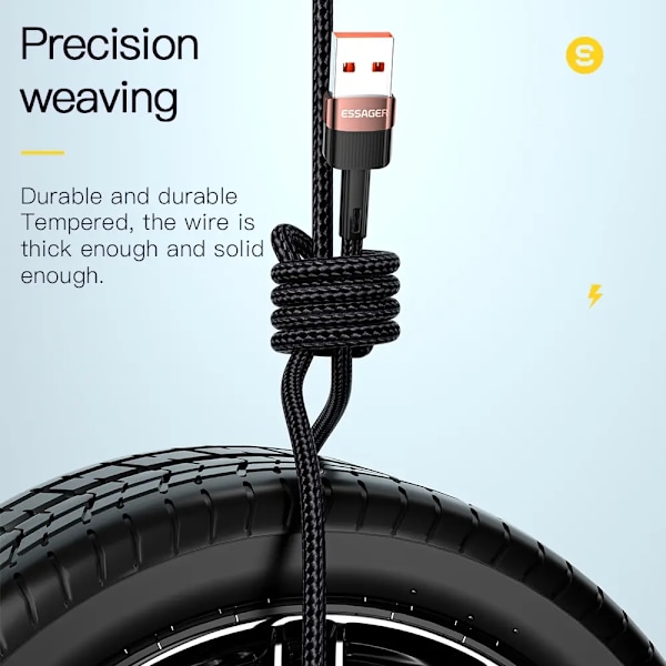 Essager 6A Typ C USB-kabel Snabbladdning För Huawei P40 Pro P30 66W Sladd Laddare Datakabel För Samsung S21 Ultra S20 Poco Black 2m