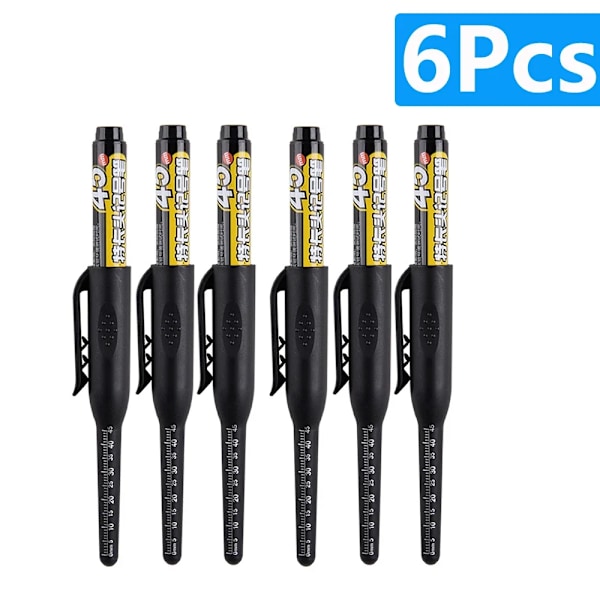 1-6 st 45 mm Vattentät Lång Huvud Nib Djupa Hål Markörer Penna Kakel Snickarpenna Multifunktionell för Träbearbetning Svart/Blå/Röd Bläck 6pcs black pen