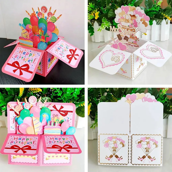 3D Pop Up Grattiskort Födelsedag Vykort 3D Box Bukett Blomma Grattiskort Tack Flickvän Lärare Gåva 6