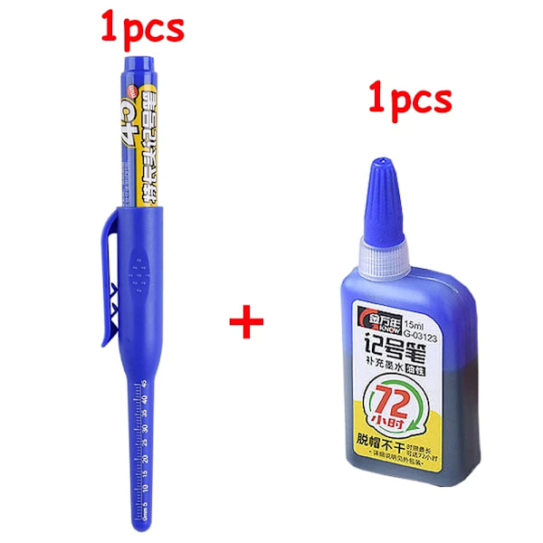 1-6 st 45 mm Vattentät Lång Huvud Nib Djupa Hål Markörer Penna Kakel Snickarpenna Multifunktionell för Träbearbetning Svart/Blå/Röd Bläck blue 1pen 1ink