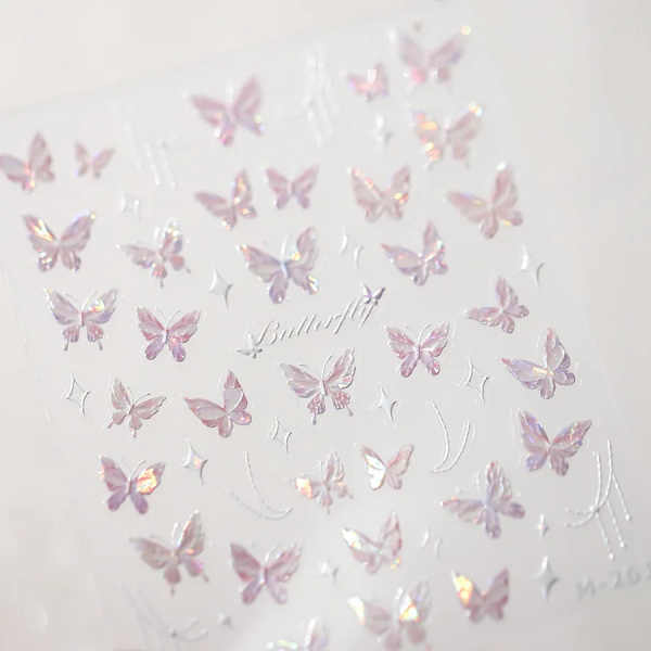 1 st 5D Japanska Kawaii Fjärils Nagelstickers Lyx Glitter Skal Aurora Nagelkonst Dekorationer Dekaler DIY Manikyr Slider Folie M261