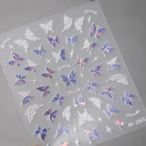 1 st 5D Japanska Kawaii Fjärils Nagelstickers Lyx Glitter Skal Aurora Nagelkonst Dekorationer Dekaler DIY Manikyr Slider Folie M265