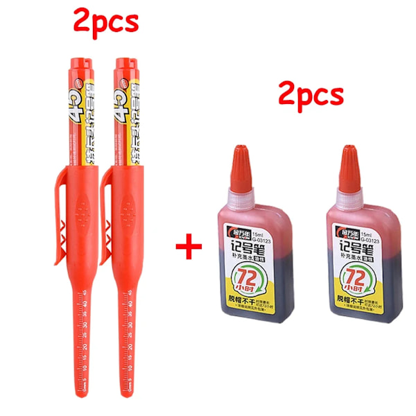 1-6 st 45 mm Vattentät Lång Huvud Nib Djupa Hål Markörer Penna Kakel Snickarpenna Multifunktionell för Träbearbetning Svart/Blå/Röd Bläck red 2pen 2ink