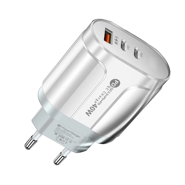 40W Telefonladdning PD Snabbladdning USB QC3.0 Multipla 3 Portar Typ C Kontakt Mobiltelefonadapter för Xiaomi Höghastighets Väggladdare EU White