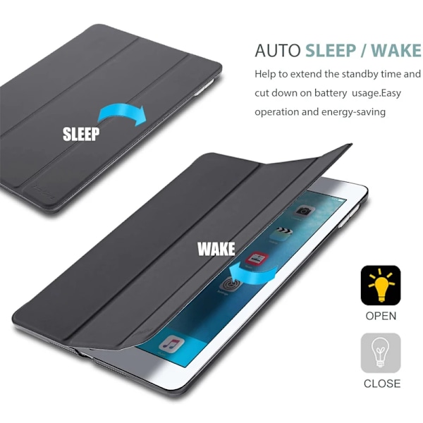 Smart Sleep Fodral för Apple iPad Air 2 air1 9.7 5:e 6:e Gen 10.2 9:e 8:e 7:e 10.5 Fodral Lyxigt PU Läder Tri-fold Wake up Funda Black For ipad 5th 6th 9.7