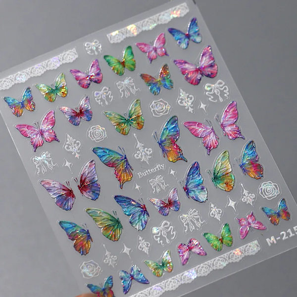 1 st 5D Japanska Kawaii Fjärils Nagelstickers Lyx Glitter Skal Aurora Nagelkonst Dekorationer Dekaler DIY Manikyr Slider Folie M215