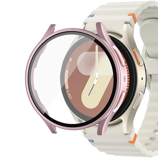 Skärmskyddsfodral för Samsung Galaxy Watch 7 6 5 4 40mm 44mm Matt Hårt PC-Fodral + Härdat Glas Fullt Skyddande Skal Stötfångare Rose Gold Galaxy Watch4 5 44mm