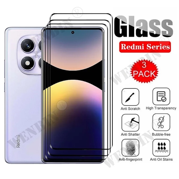 3 st Härdat Glas För Redmi Note 14 / Note 14 Pro / Note 14 Pro Plus Böjd Full Täckning Skärmskydd Redmi Note 14 Pro 3 Pcs