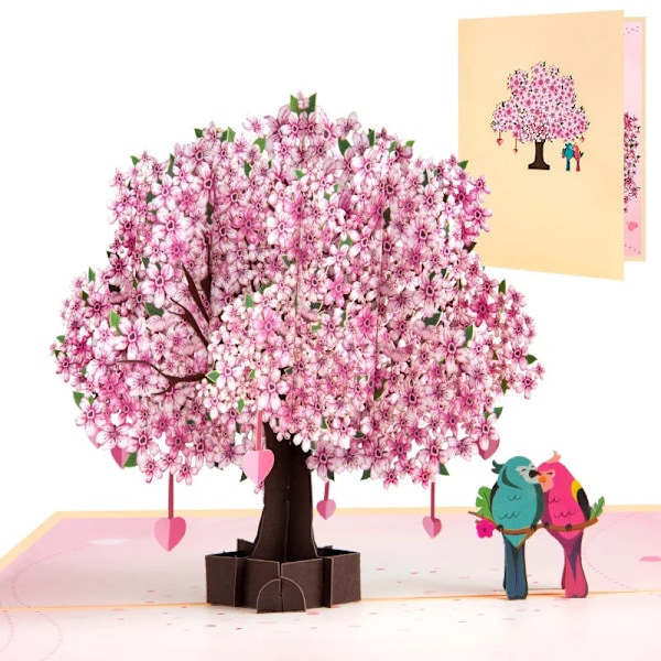 3D Pop Up Grattis på födelsedagen Bröllop Hälsning Inbjudningskort Pojke Flicka Barn Present Tackkort Miniatyrer Bästa Önskningar Vykort Sakura birds