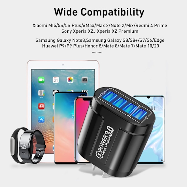 3.1A 4 Portar USB Laddare Snabbladdning QC 3.0 för Australien Nya Zeeland AU Kontakt Väggladdare För Samsung Xiaomi Mobiladapter EU Plug White