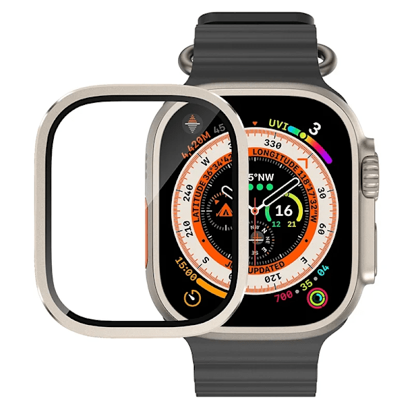 HD Härdat Glas Film Skal för Apple Watch Ultra 49mm Aluminiumlegering Metallram Skärmskydd för iWatch Ultra 49mm Skal Purple For Ultra 49MM