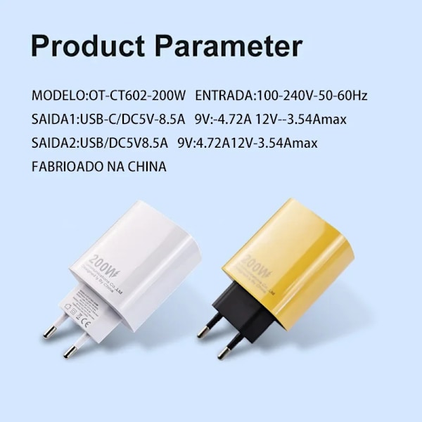Xiaomi Original 200W Ultra Snabb Mobilladdare USB PD 2-I-1 Väggladdare Adapter EU-kontakt För iPhone Samsung Xiaomi White