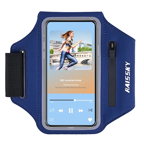 HAISSKY 6.5\" Sportarmband Telefonfodral För iPhone 15 14 13 12 11 Pro Max 16 AirPods Pro Samsung S24 Xiaomi Gym Träning Armband Dark Blue