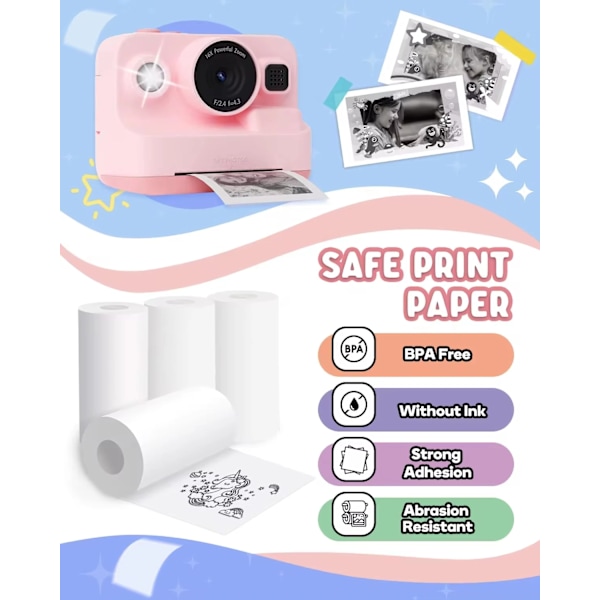 Mini Utskriftspapper Utskriftskamera Refill Termopapper 10 Rullar BPA-fritt Kompatibelt med Alla 57mm Ficktermoskrivare 10 Rolls No-Sticky