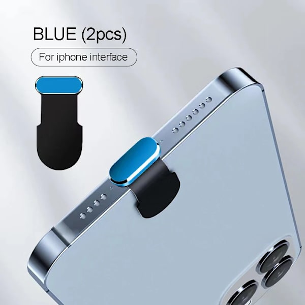 iphone Tillbehör Dammskydd för Usb Dammskydd iphone 14 pro max Tillbehör Usb c Dammskydd Typ c Dammskydd Charm Kapsel iphone Blue(2pcs)