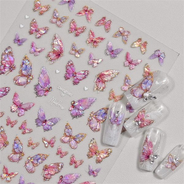 1 st 5D Japanska Kawaii Fjärils Nagelstickers Lyx Glitter Skal Aurora Nagelkonst Dekorationer Dekaler DIY Manikyr Slider Folie M238