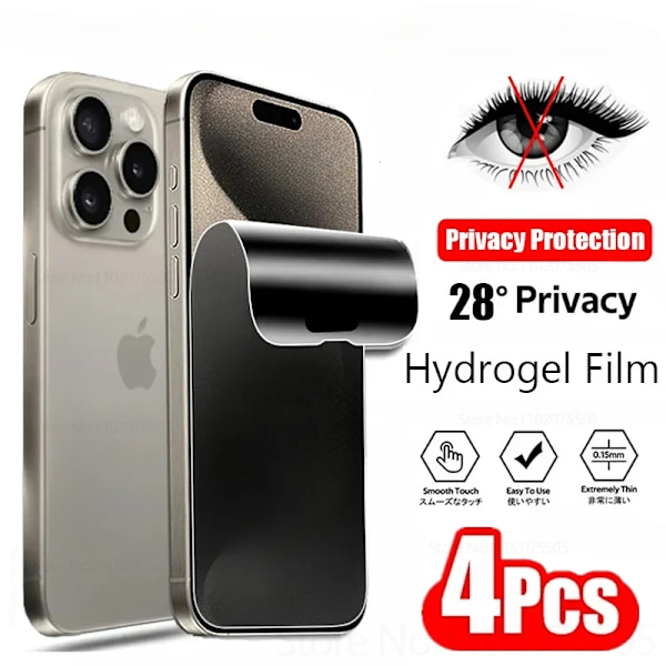 4st Anti-Spion Hydrogel Film för IPhone 14 11 12 13 15 Pro Max Sekretess Skärmskydd för IPhone 12 13 Mini X XR XS MAX 7 8Plus iPhone 13 Mini 4PCS