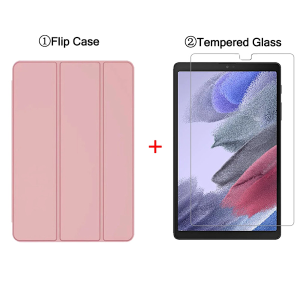 Slimmat Fodral För Samsung Galaxy Tab A7 Lite 8.7'' 2021 SM-T220 SM-T225 Flip Tablet Skydd Tri-Fold Ställ Smart Folio Skal Rose gold and Glass For Tab A7 Lite 8.7