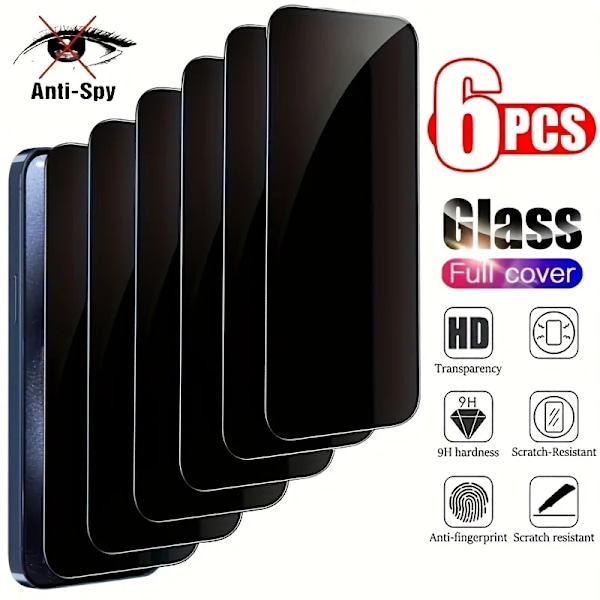 6-pack Skärmskydd med Sekretessfilter för iPhone 16 16e 15 14 13 13 Pro 12 11 16 Pro Max Plus Mini X XR XS Max 7 8 SE2 SE3 Anti-Peeping iPhone 16 Anti Peeping