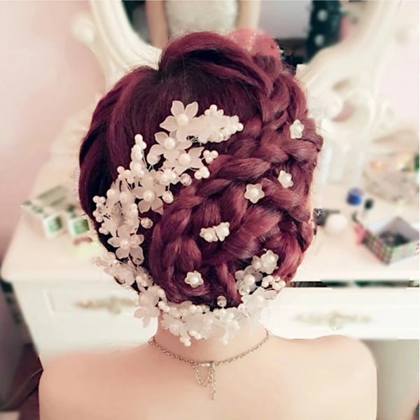 Mode Pärlhårband Blomma Hårkammar Hårnålar Clips Pärlor Hårband Kvinnor Flickor Brud Bröllop Hårsmycken Tillbehör B