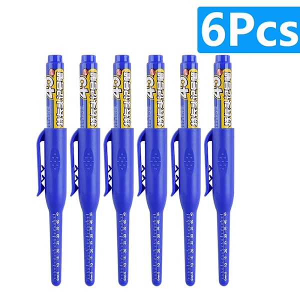 1-6 st 45 mm Vattentät Lång Huvud Nib Djupa Hål Markörer Penna Kakel Snickarpenna Multifunktionell för Träbearbetning Svart/Blå/Röd Bläck 6pcs blue pen