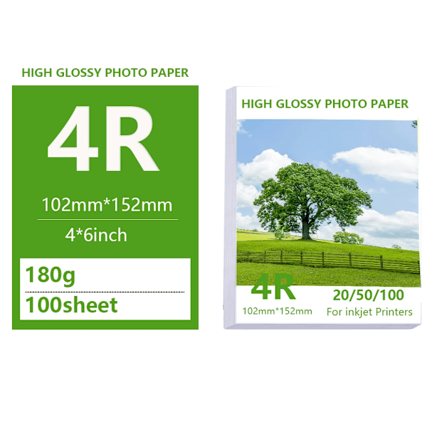 Multi Specifikation Högglans Fotopapper 3R 4R 5R A4 Fotoutskriftspapper Bläckstråleskrivare 180G Glättat Enkelsidigt Fotopapper 4R 180g 100sheet