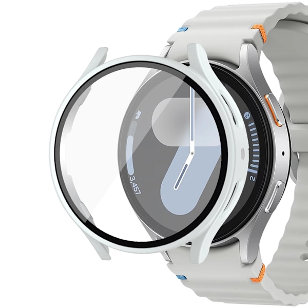 Skärmskyddsfodral för Samsung Galaxy Watch 7 6 5 4 40mm 44mm Matt Hårt PC-Fodral + Härdat Glas Fullt Skyddande Skal Stötfångare White Galaxy Watch7 40mm