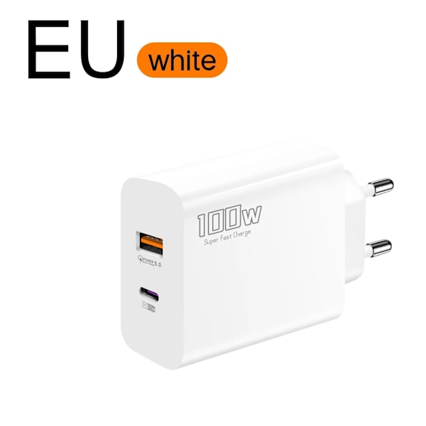 100W Snabbladdare Dubbelport Usb Typ-C Supersnabb Laddningshuvud Mobiltelefonadapter Laddningshuvud för Huawei iPhone Ny 2025 white EU