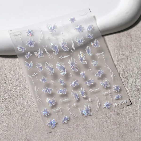 1 st 5D Japanska Kawaii Fjärils Nagelstickers Lyx Glitter Skal Aurora Nagelkonst Dekorationer Dekaler DIY Manikyr Slider Folie M359