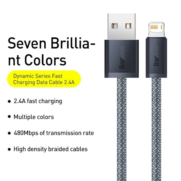 Baseus USB-kabel för iPhone 14 13 Pro Max Snabbladdning USB-kabel för iPhone 12 mini pro max Data USB 2.4A-kabel White 2m