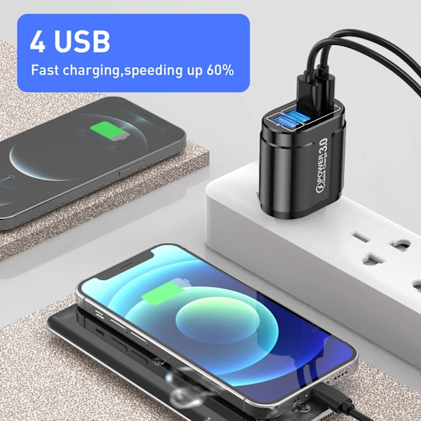 3.1A 4 Portar USB Laddare Snabbladdning QC 3.0 för Australien Nya Zeeland AU Kontakt Väggladdare För Samsung Xiaomi Mobiladapter EU Plug White