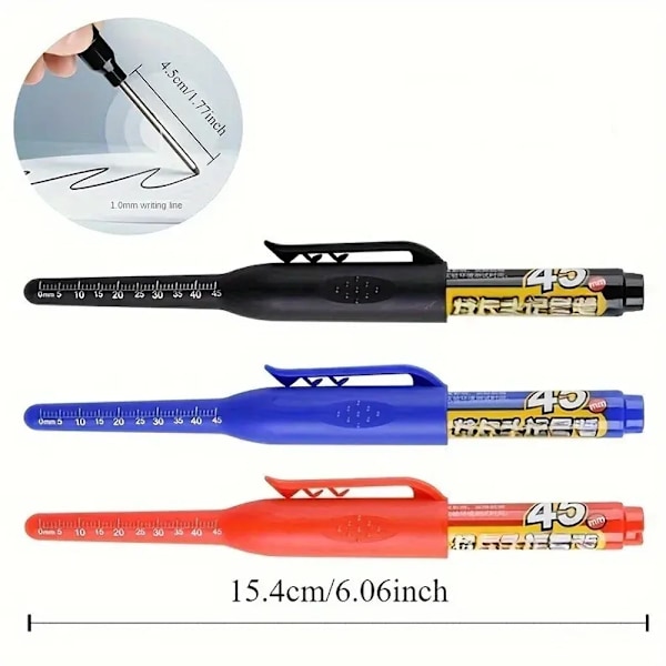 1-6 st 45 mm Vattentät Lång Huvud Nib Djupa Hål Markörer Penna Kakel Snickarpenna Multifunktionell för Träbearbetning Svart/Blå/Röd Bläck mix pen 3pcs