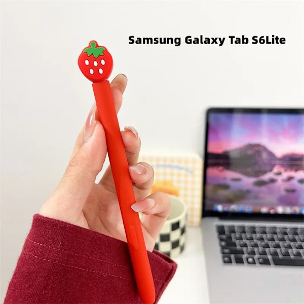 Silikon Pennfodral Tablet Touch Stylus Penna Skydd Tecknad Söt för Samsung Galaxy Tab S6 Lite S7 FE S8 Ultra S9 Plus S6 Lite Strawberry