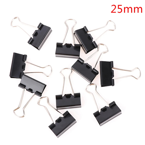 10 st/lot Svarta Metall Gemensamma Pärmklämmor 19mm/25mm/32mm Anteckningar Brevpapper Klämma Kontorsmaterial Bindning Fastsättning 25mm