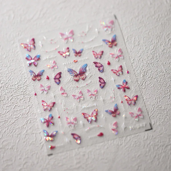 1 st 5D Japanska Kawaii Fjärils Nagelstickers Lyx Glitter Skal Aurora Nagelkonst Dekorationer Dekaler DIY Manikyr Slider Folie M347
