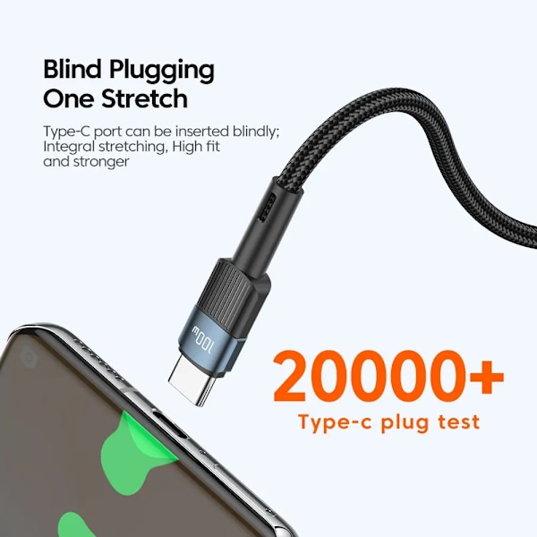 Essager 100W C Till C Typ C Kabel USB C PD Snabbladdningskabel Sladd För Macbook Samsung Xiaomi Typ C USB C Kabel 60W Black 3m
