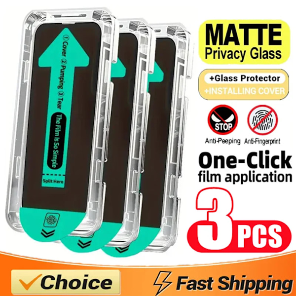 3 st Oleofobisk Dammtät Enkel Installation Matt Skärmskydd med Sekretessfilter för iPhone 16 13 12 11 14 15 Pro Max Plus XS XR Glas For iPhone 16 Pro Matte Privacy Glass