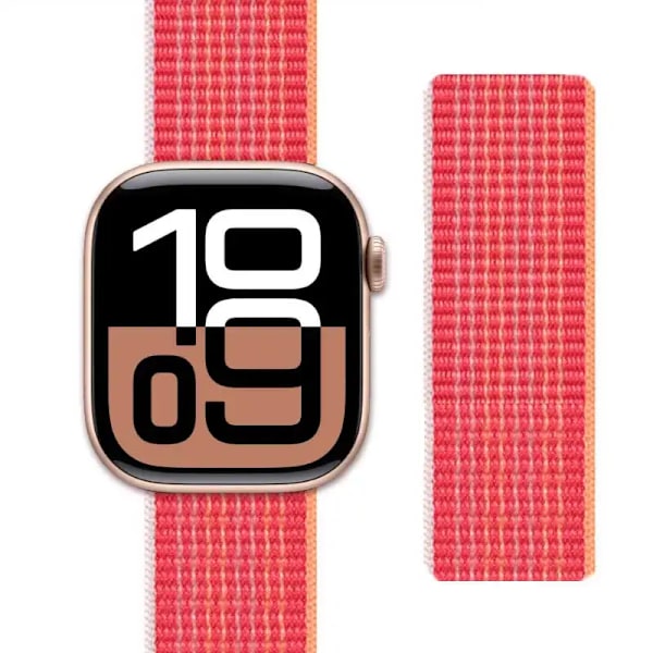 Nylon Loop Armband för Apple Watch band 44mm 40mm 45mm 41mm 46 42mm 49mm 44 45 mm armband iWatch serie 10 9 SE 7 6 5 4 Ultra 2 138-23 red 42 44 45 46 49 mm