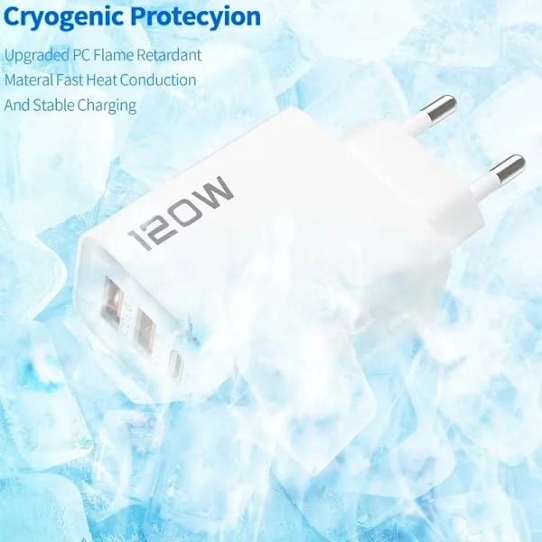 Ny 120W 4 Port USB Typ C Laddare Snabbladdning Datakabel USB Telefonladdare Adapter för Samsung IPhone Xiaomi Huawei Väggladdare EU Charger