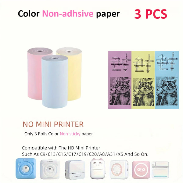 10 Rullar Termopapper Kamera Utskrift Vit Barnkamera Träfiber Instant Print Barn Rullpapper Miniskrivartillbehör 3PCS Color