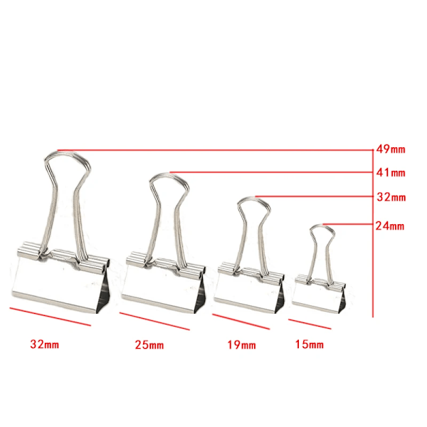 10 ST/Set Metall Gem Paper Clip 15 19 25 32mm Foldback Metall Binder Clips Silver Grip Clamps Papper Dokument Kontor Skola Pappersvaror 41mm-10pcs