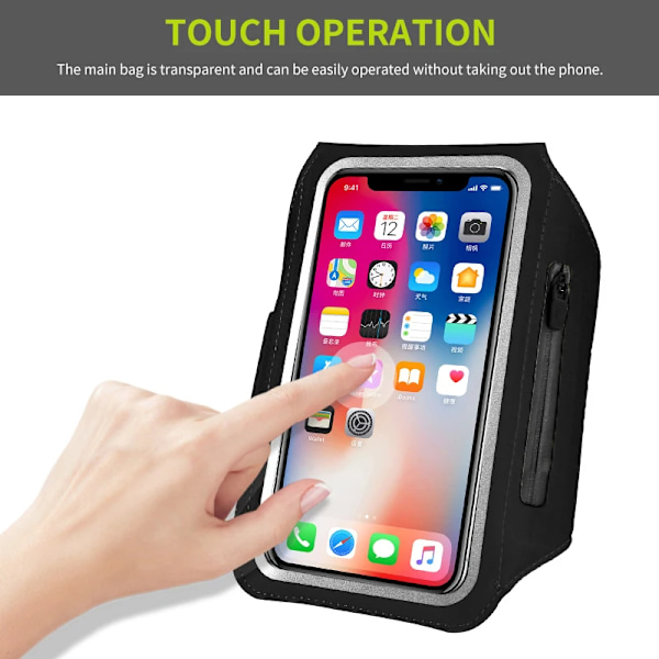 HAISSKY 6.5\" Sportarmband Telefonfodral För iPhone 15 14 13 12 11 Pro Max 16 AirPods Pro Samsung S24 Xiaomi Gym Träning Armband Black