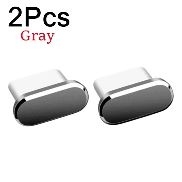 2 st 16PM Metall Dammskydd För iPhone 16 15 Pro Max Plus USB Typ C Laddningsport Pluggar Stopp Mobiltelefon Typ-C Skyddslock 2Pcs Gray