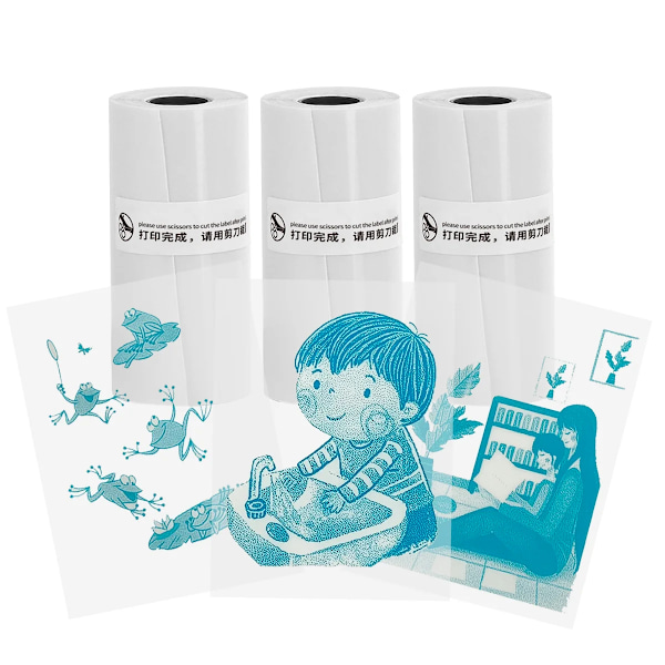 Transparent Termiskt Självhäftande Papper, 57x25mm Används För Mikro Termisk Skrivare Fotoutskriftspapper 3Rolls Cyan On Clear