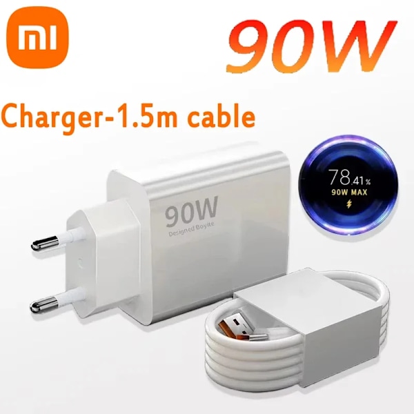 Xiaomi 90W Original Laddare Snabbladdning EU Laddadapter Snabb USB Typ C Laddkabel För Xiaomi 15 14 Ultra Redmi Note 13 Charger-1.5M Cable