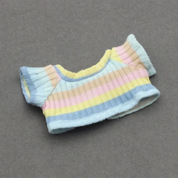 Dockkläder Outfit Tillbehör För Korea Kpop Exo 15-17cm Labubu Idol Dockor 10cm cotoon docka T-shirt denim shorts set Kläder Striped blue T no doll