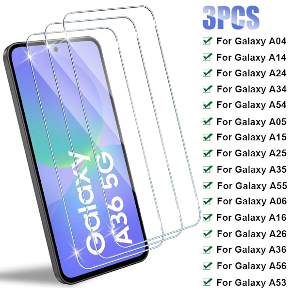 3 st Härdat Glas för Samsung Galaxy A16 A36 A56 A06S A26 Skärmskydd för Samsung A55 A35 A25 A15 A05S A54 A34 A53 A14 5G For A55 5G 3Pcs Glass