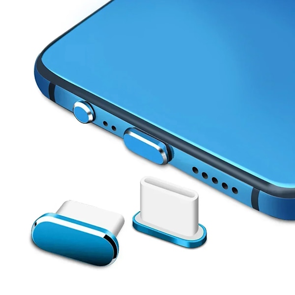 2 st 16PM Metall Dammskydd För iPhone 16 15 Pro Max Plus USB Typ C Laddningsport Pluggar Stopp Mobiltelefon Typ-C Skyddslock 2Pcs Blue