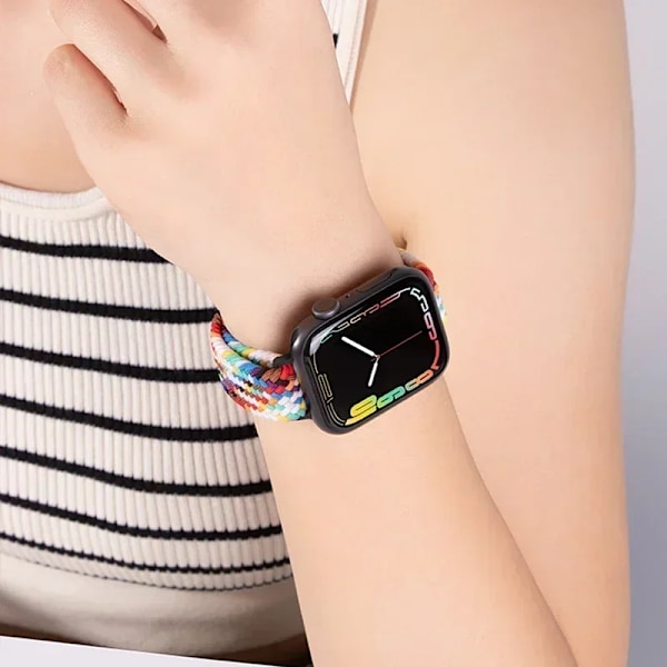 Smal Flätad Loop Nylonrem För Apple Watch Ultra 49mm 10 46mm 42mm 9/8/7 Andningsbart Damarmband iWatch 6/5/SE/3 Armband Graphite gray 38 40 41mm(S10-42mm)
